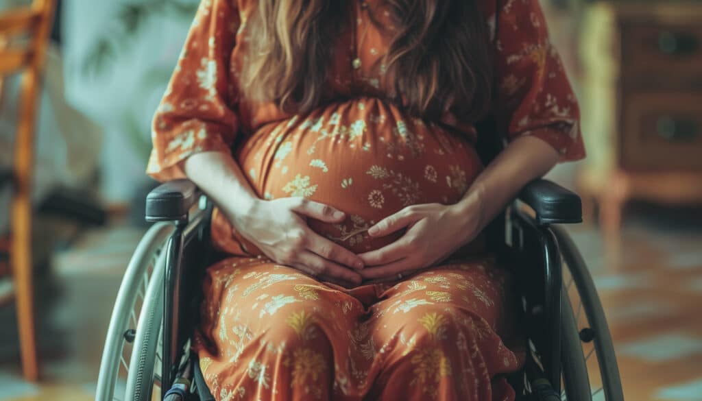 femme enceinte en fauteuil roulant handicap