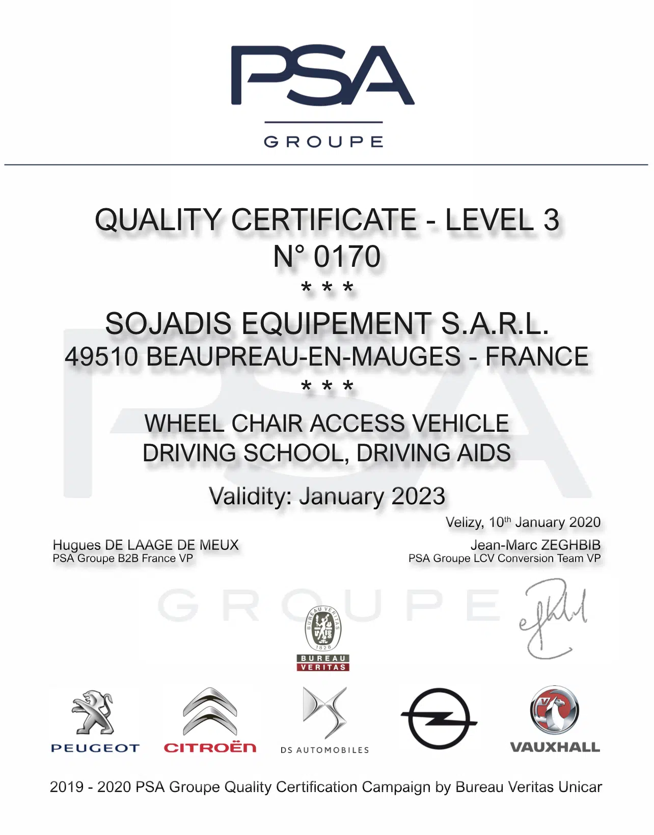 New PSA Quality Certificate for SOJADIS Équipement! Sojadis